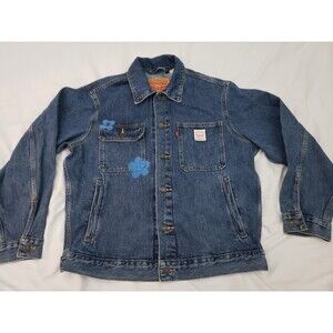 Levi’s Denim Mid Wash Sunrise Trucker Lolapalooza Flower Jacket Mens Size Small